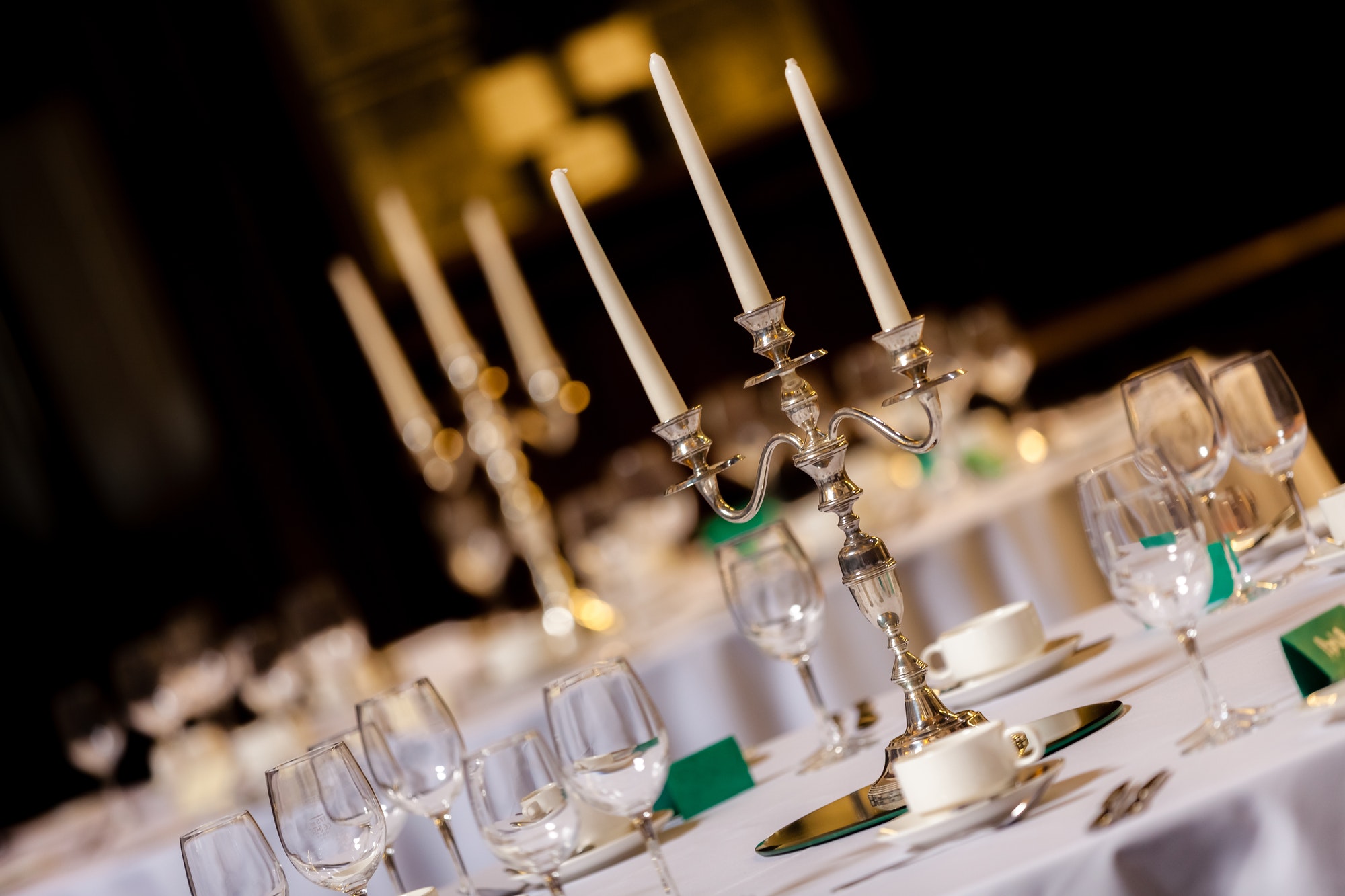 Wedding candlesticks on a wedding table
